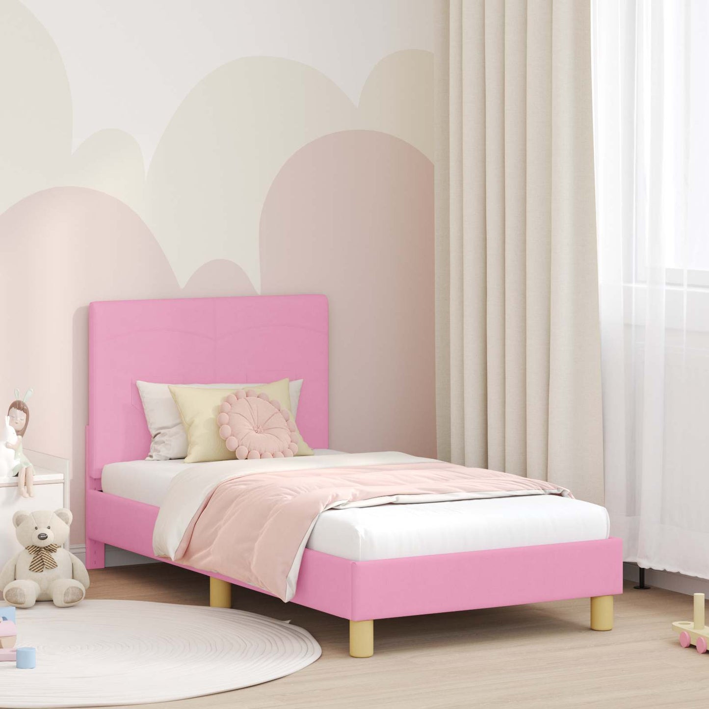 Struttura letto bambini con testata Rosa 80 x 160 cm Tessuto | homemem39