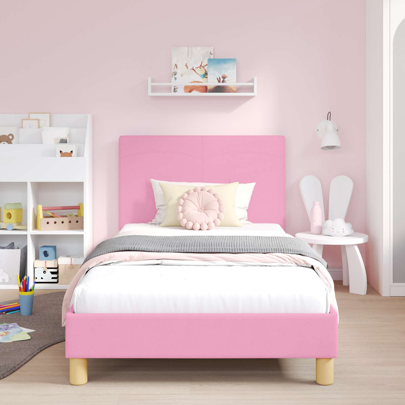 Struttura letto bambini con testata Rosa 80 x 200 cm Tessuto | homemem39