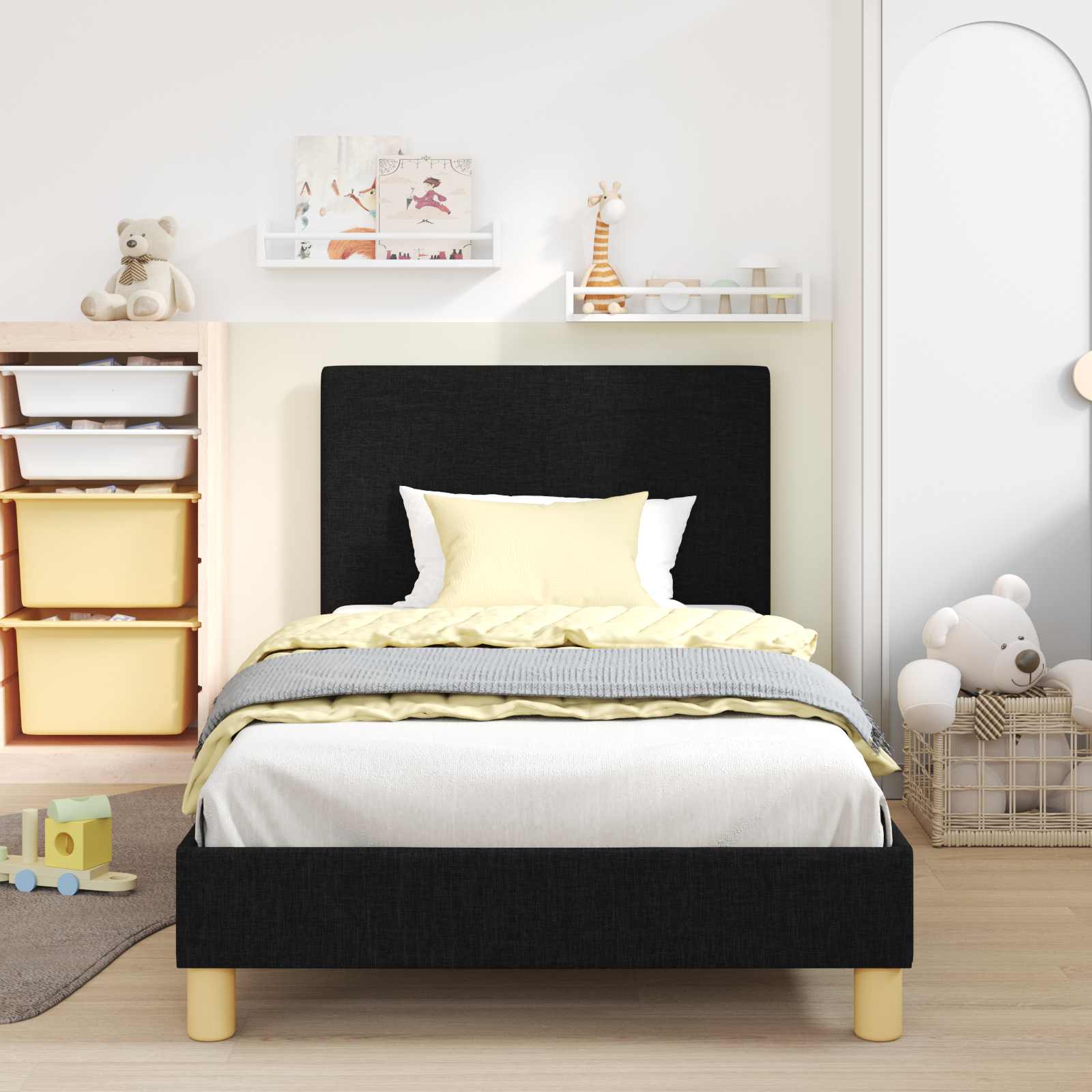 Struttura letto bambini con testata Nero 90 x 190 cm Tessuto | homemem39