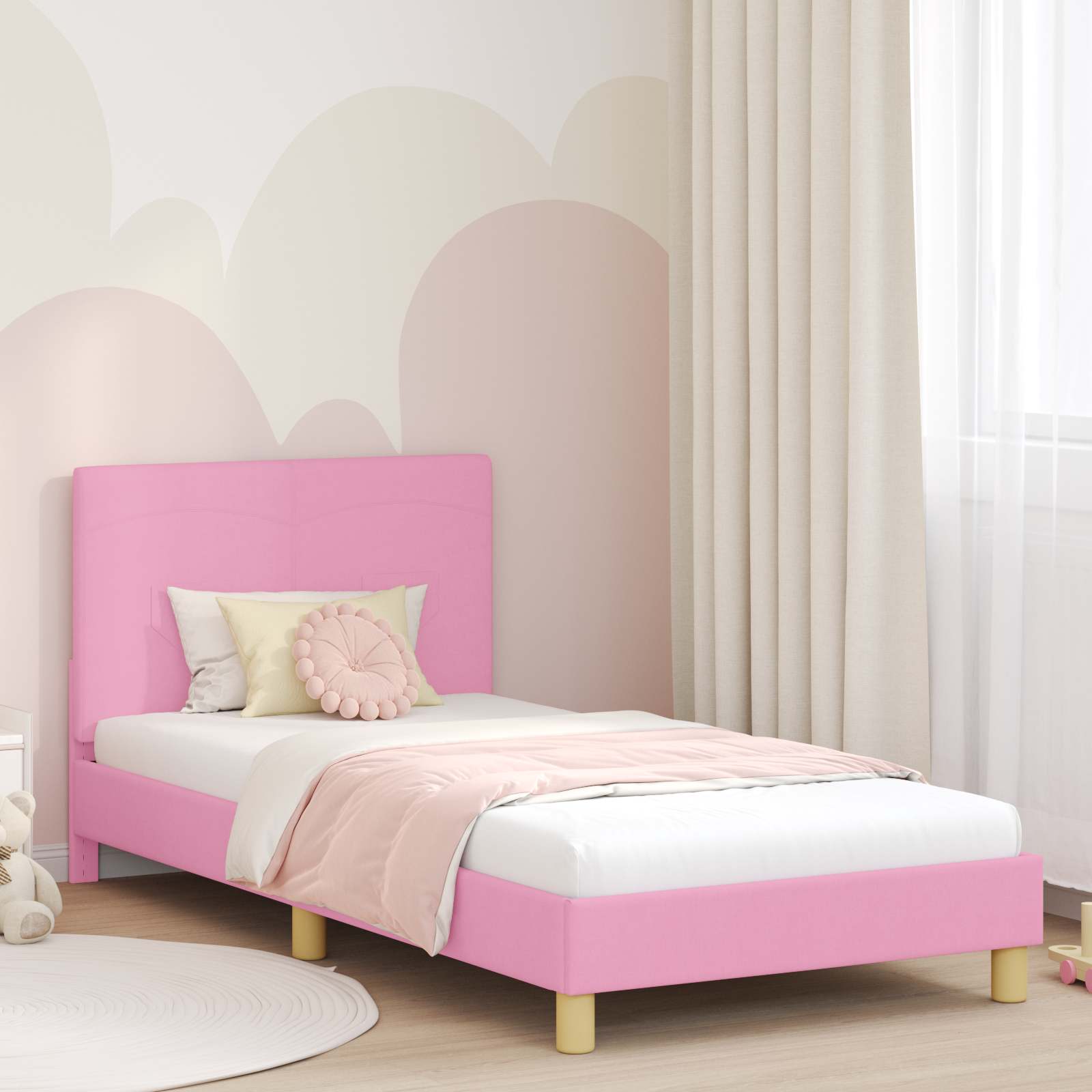Struttura letto bambini con testata Rosa 90 x 200 cm Tessuto | homemem39
