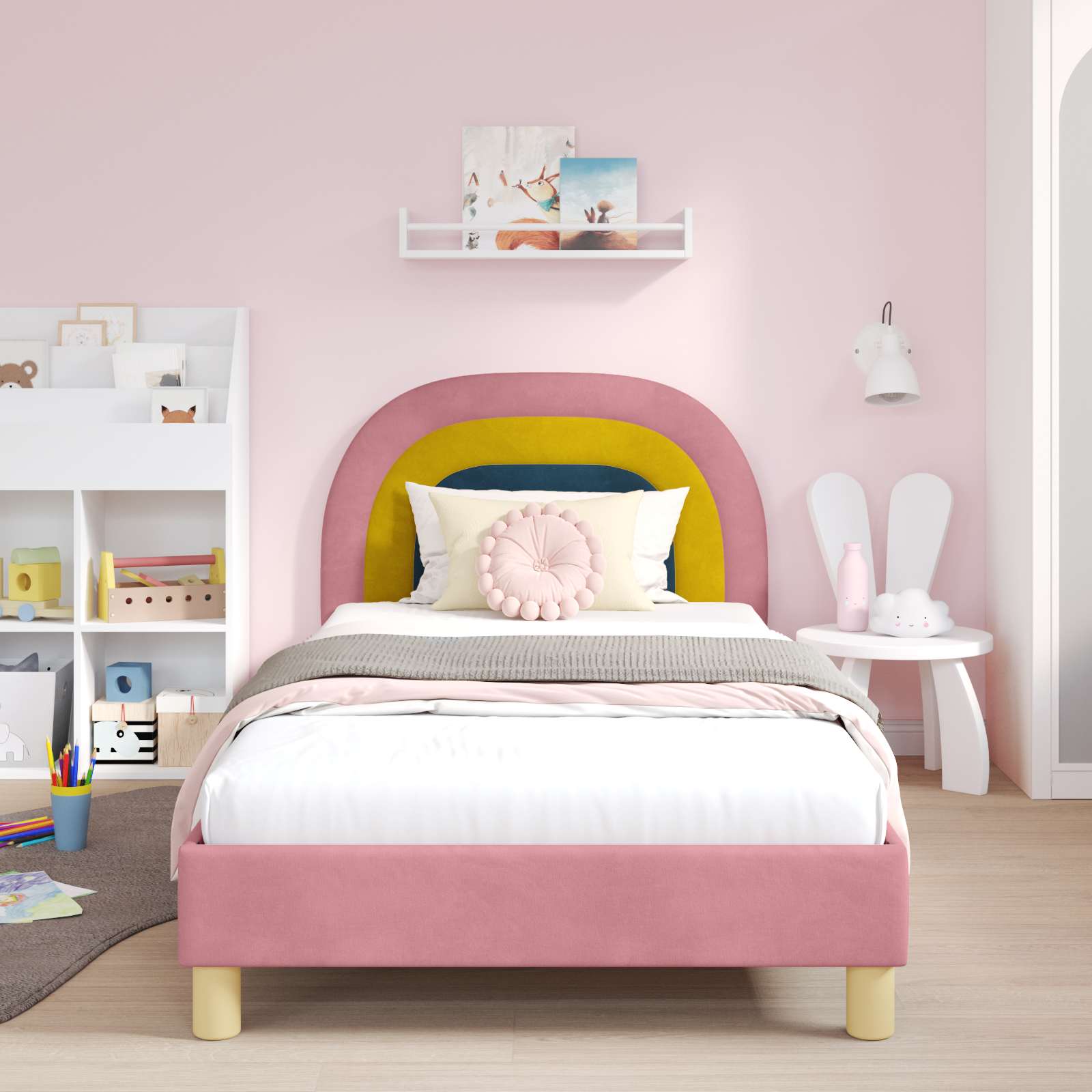 Struttura letto bambini con testata Rosa 90 x 190 cm Velluto | homemem39