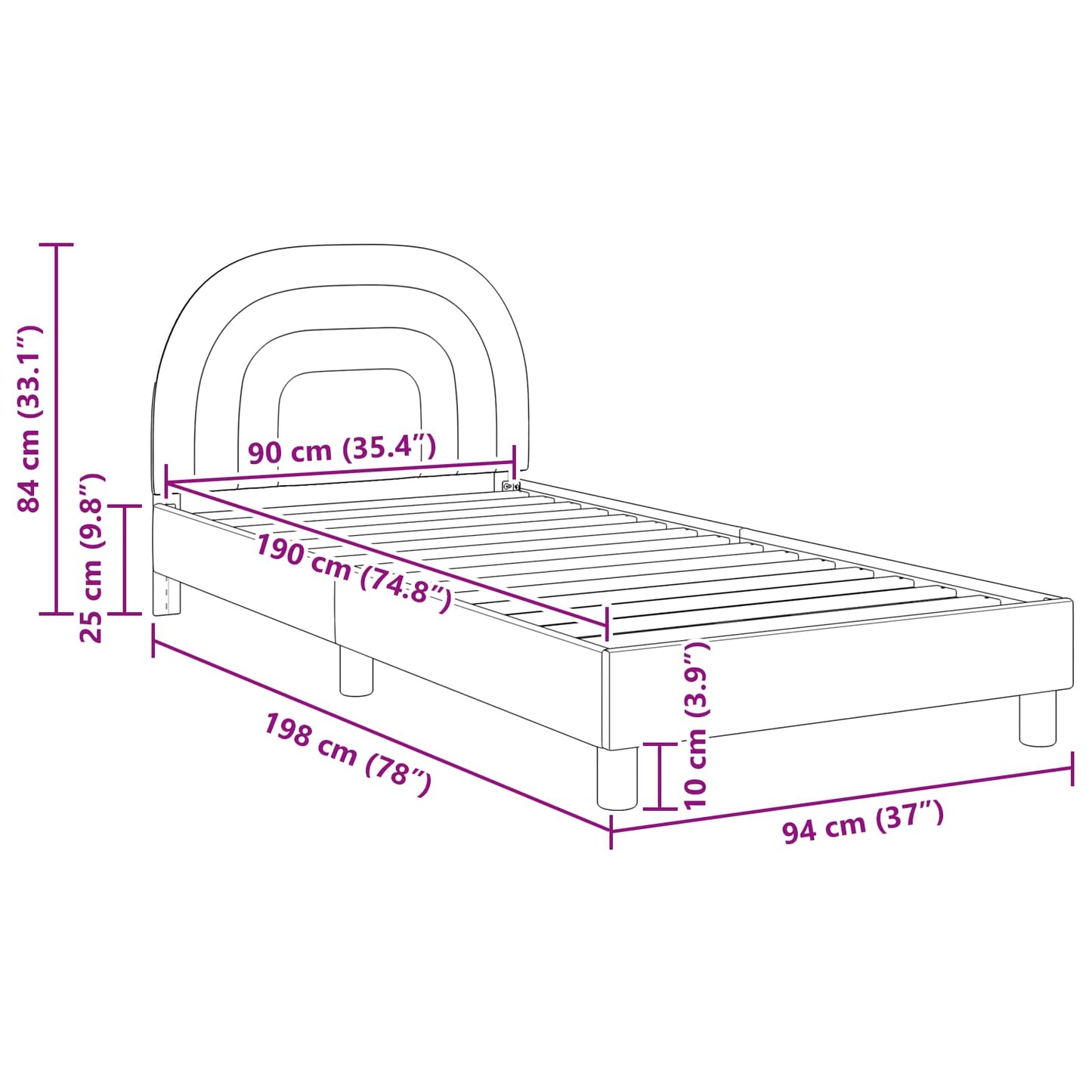 Struttura letto bambini con testata Rosa 90 x 190 cm Velluto | homemem39