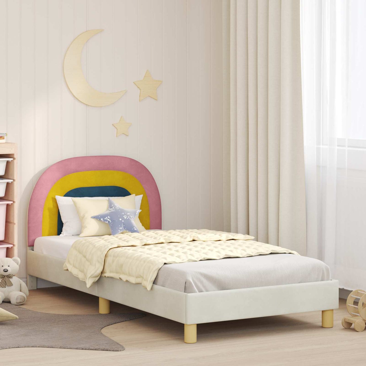 Struttura letto bambini con testata Crema 90 x 200 cm Velluto | homemem39