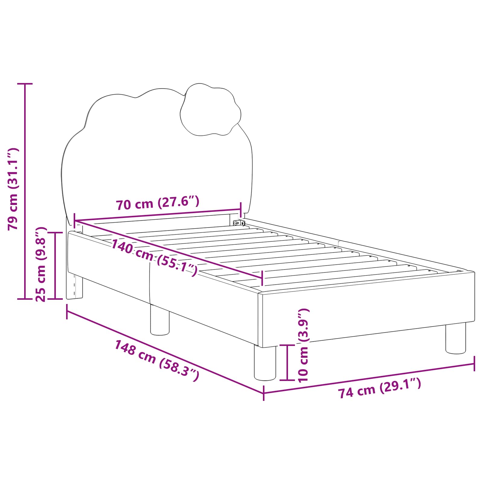 Struttura letto per bambini con testata Rosa 70 x 140 cm PU | homemem39
