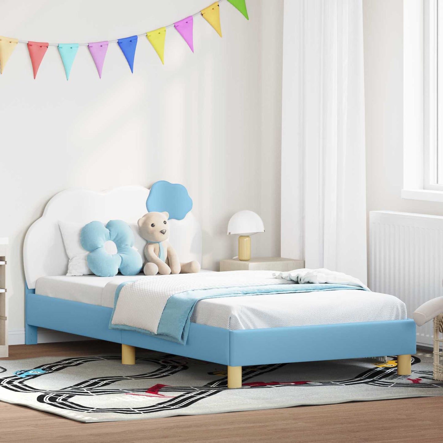 Struttura letto bambini con testata Blu 90 x 190 cm PU | homemem39