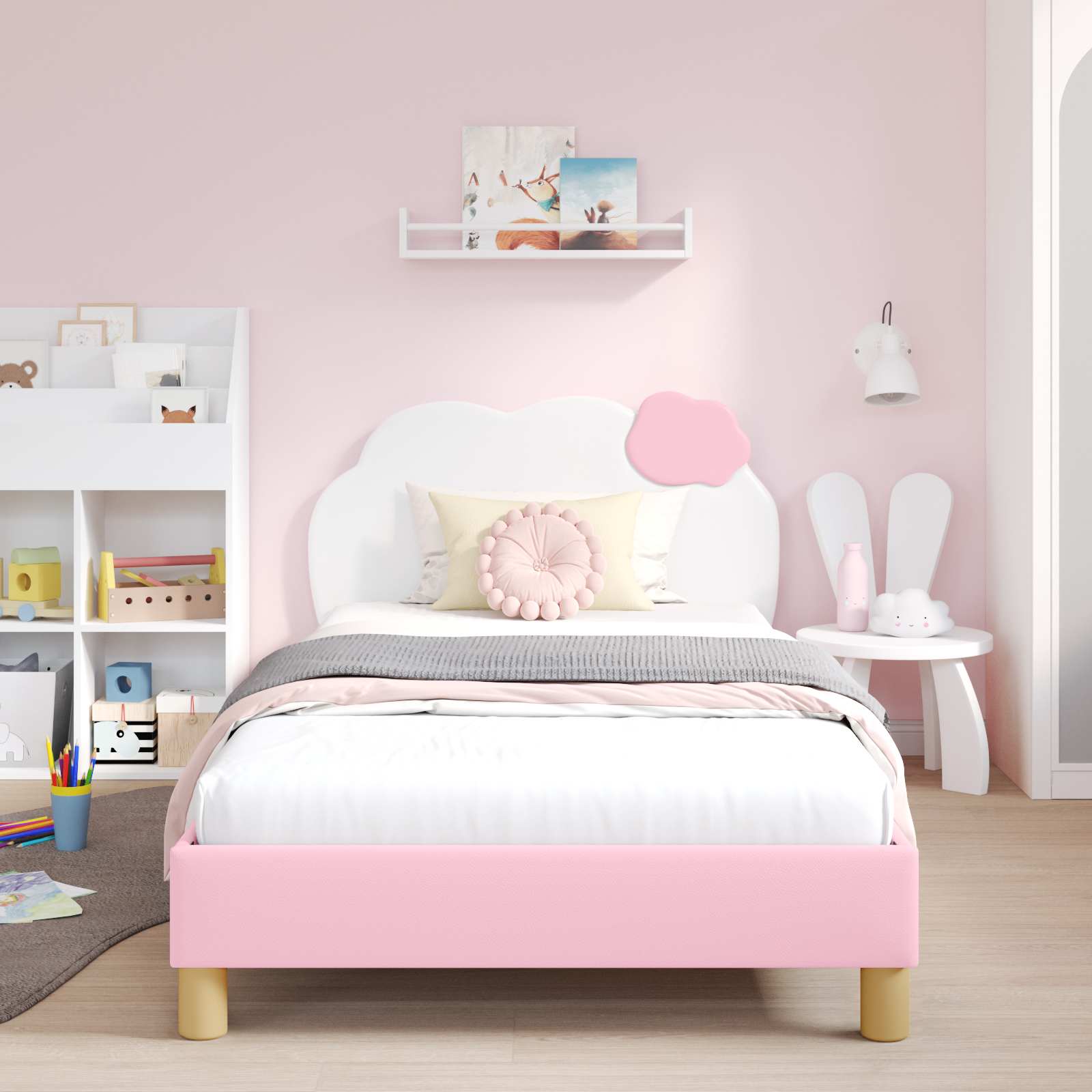 Struttura letto bambini con testata Rosa 90 x 200 cm PU | homemem39