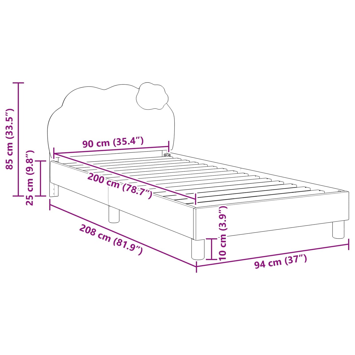 Struttura letto bambini con testata Rosa 90 x 200 cm PU | homemem39