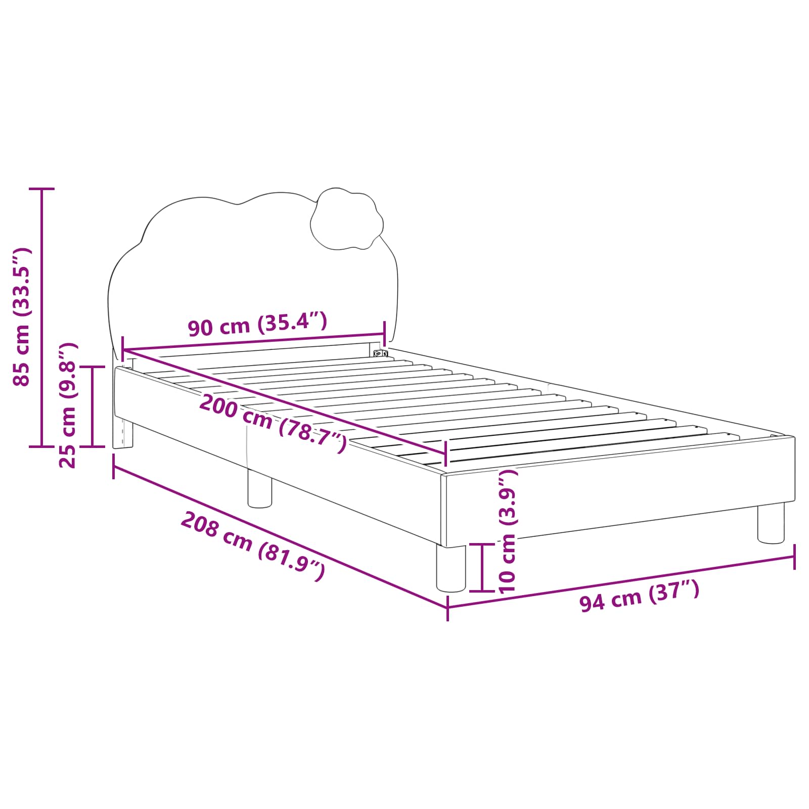 Struttura letto bambini con testata Rosa 90 x 200 cm PU | homemem39