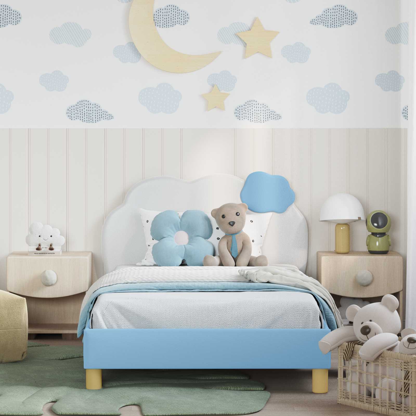 Struttura letto bambini con testata Blu 90 x 200 cm PU | homemem39