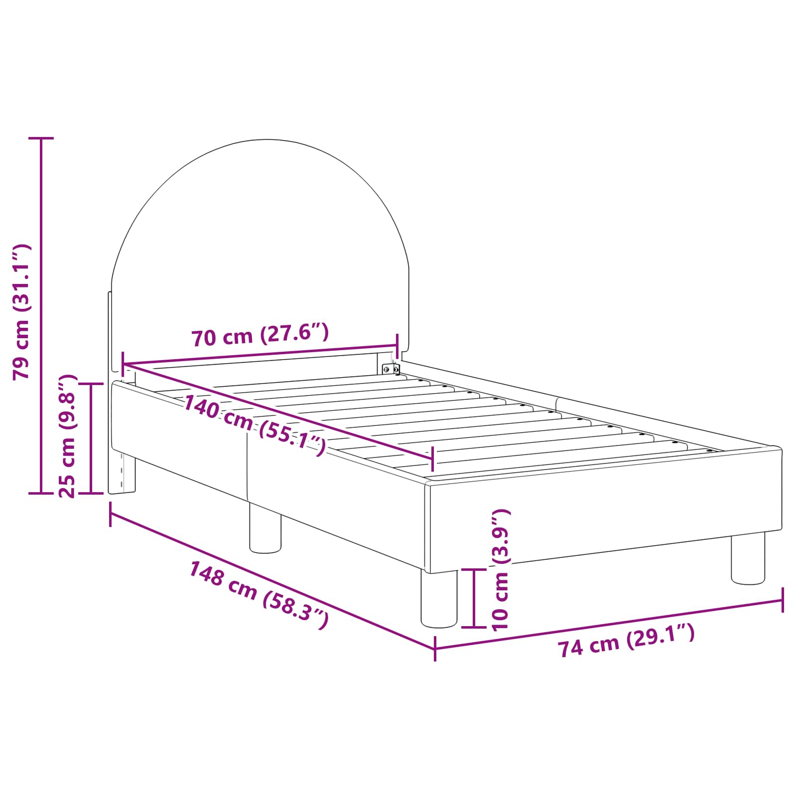 Struttura letto per bambini con testata Rosa 70 x 140 cm Bouclé | homemem39