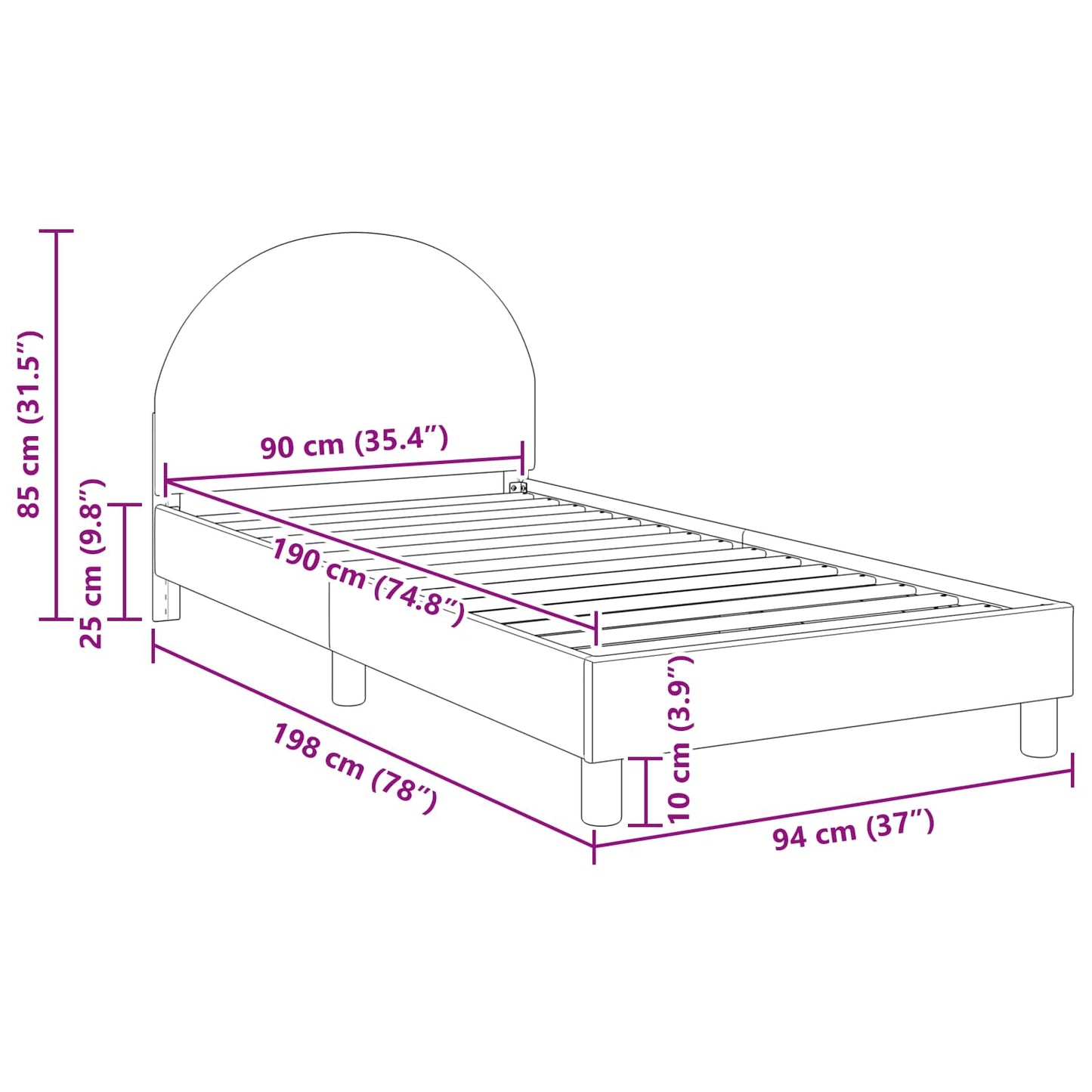 Struttura letto bambini con testata Grigio Chiaro 90x190 cm | homemem39