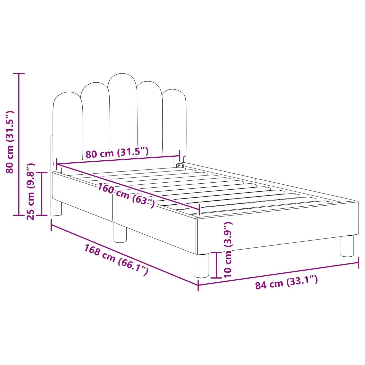 Struttura letto bambini con testata Nero 80 x 160 cm Tessuto | homemem39