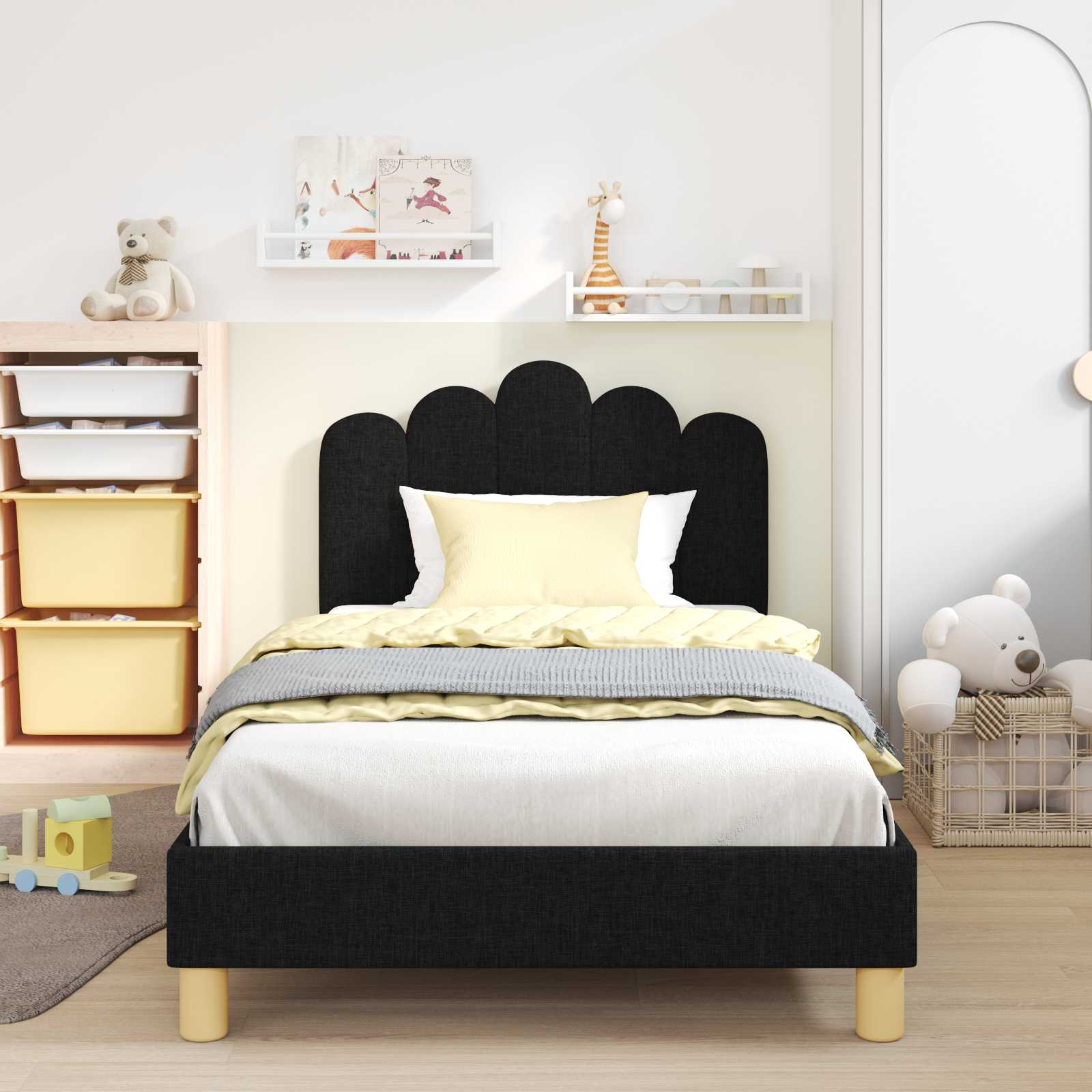 Struttura letto bambini con testata Nero 80 x 200 cm Tessuto | homemem39
