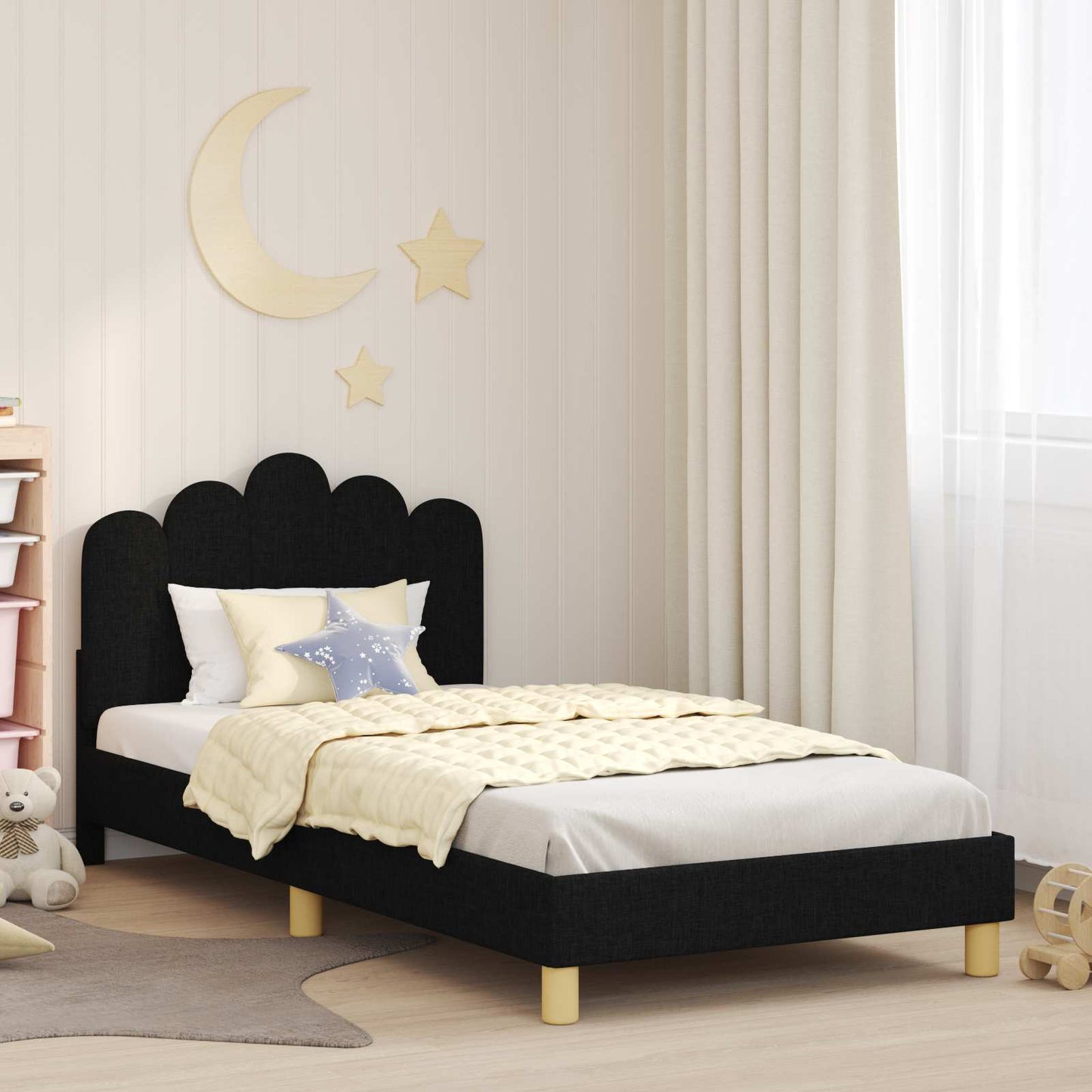 Struttura letto bambini con testata Nero 90 x 200 cm Tessuto | homemem39