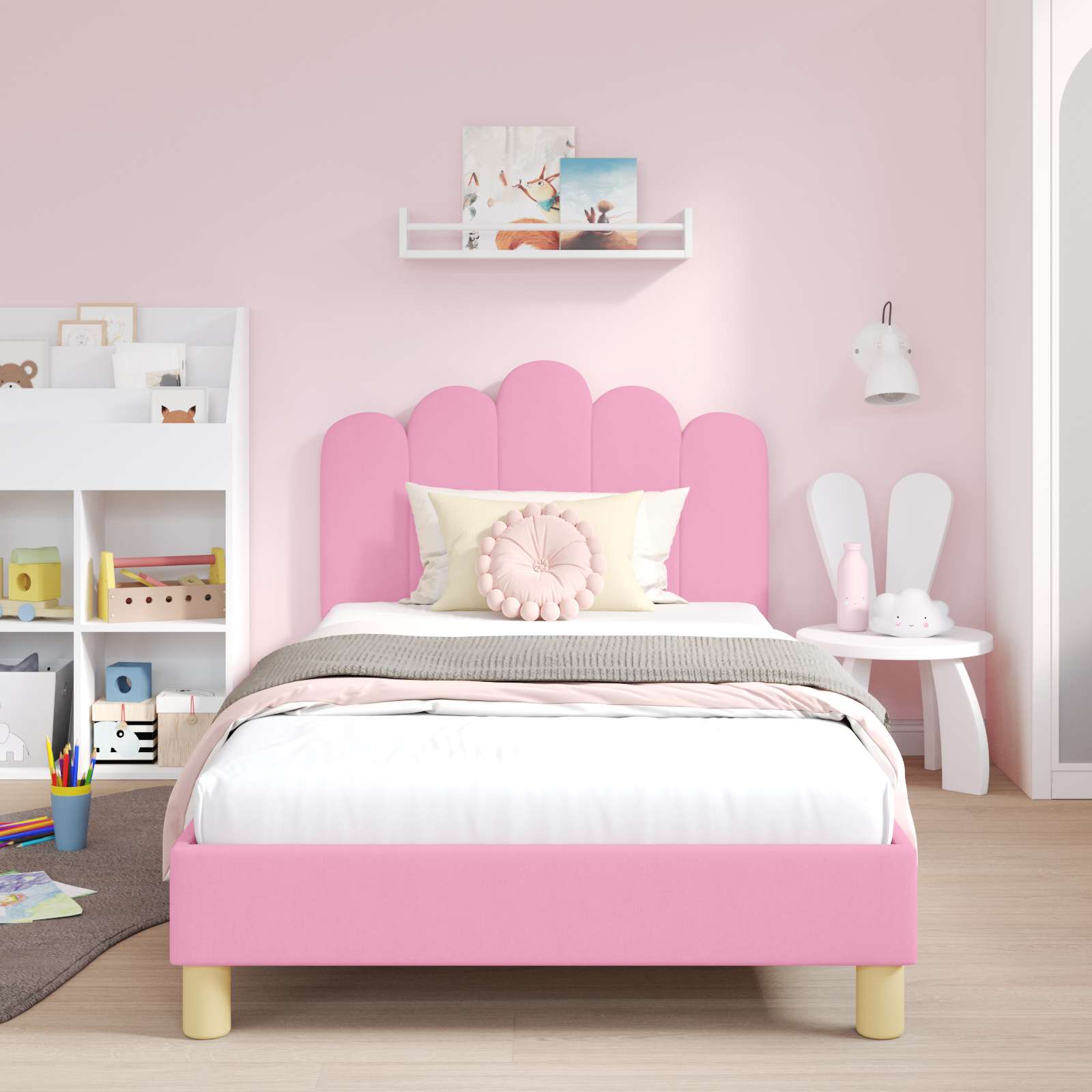Struttura letto bambini con testata Rosa 90 x 200 cm Tessuto | homemem39