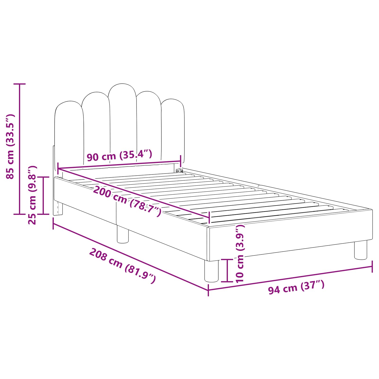 Struttura letto bambini con testata Blu jeans 90 x 200 cm | homemem39