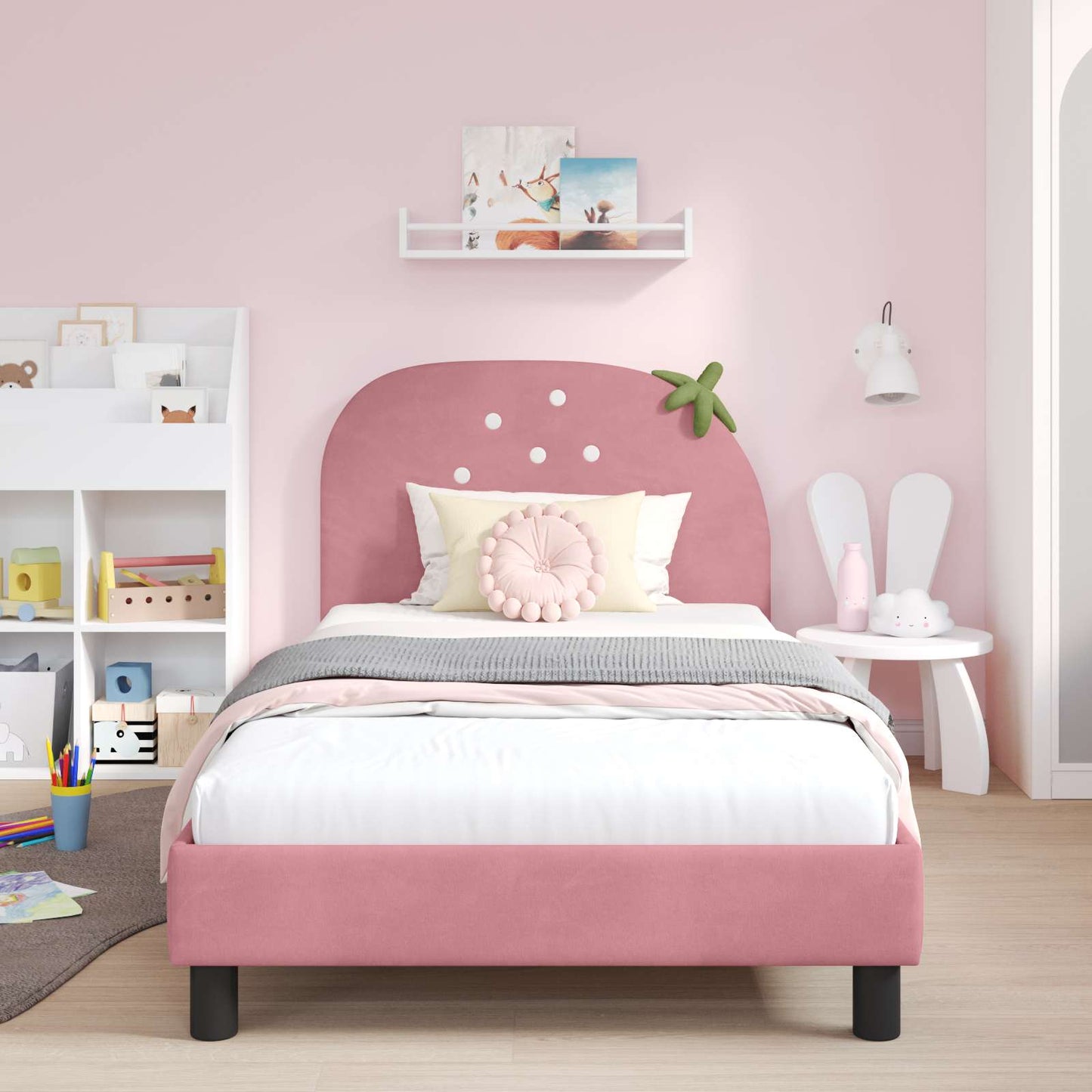 Struttura letto bambini con testata Rosa 80 x 200 cm Velluto | homemem39