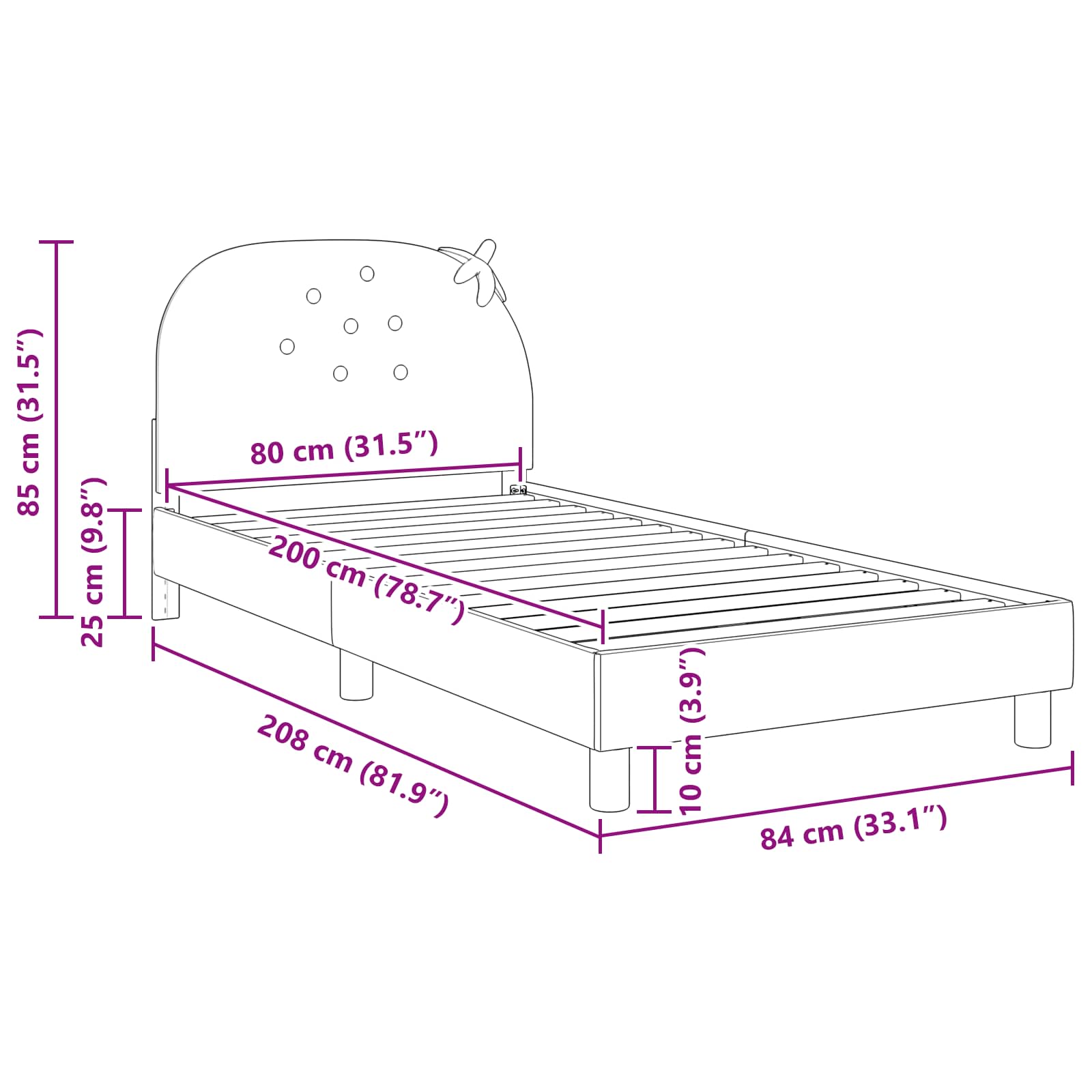 Struttura letto bambini con testata Rosa 80 x 200 cm Velluto | homemem39