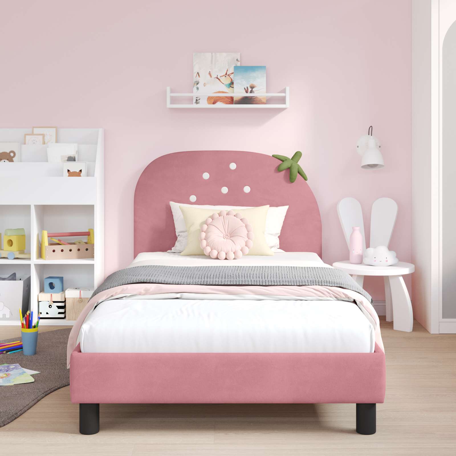 Struttura letto bambini con testata Rosa 90 x 190 cm Velluto | homemem39
