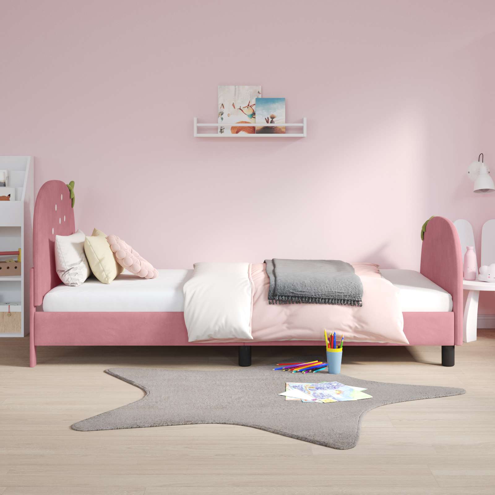 Struttura letto bambini con testata Rosa 80 x 200 cm Velluto | homemem39