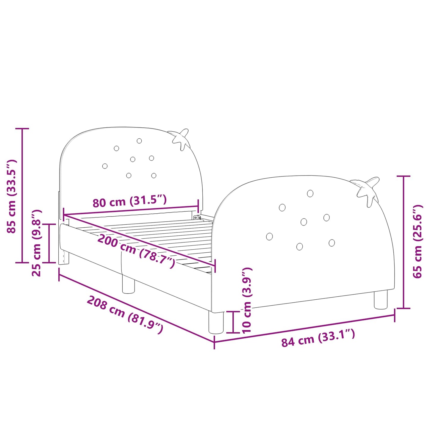 Struttura letto bambini con testata Rosa 80 x 200 cm Velluto | homemem39