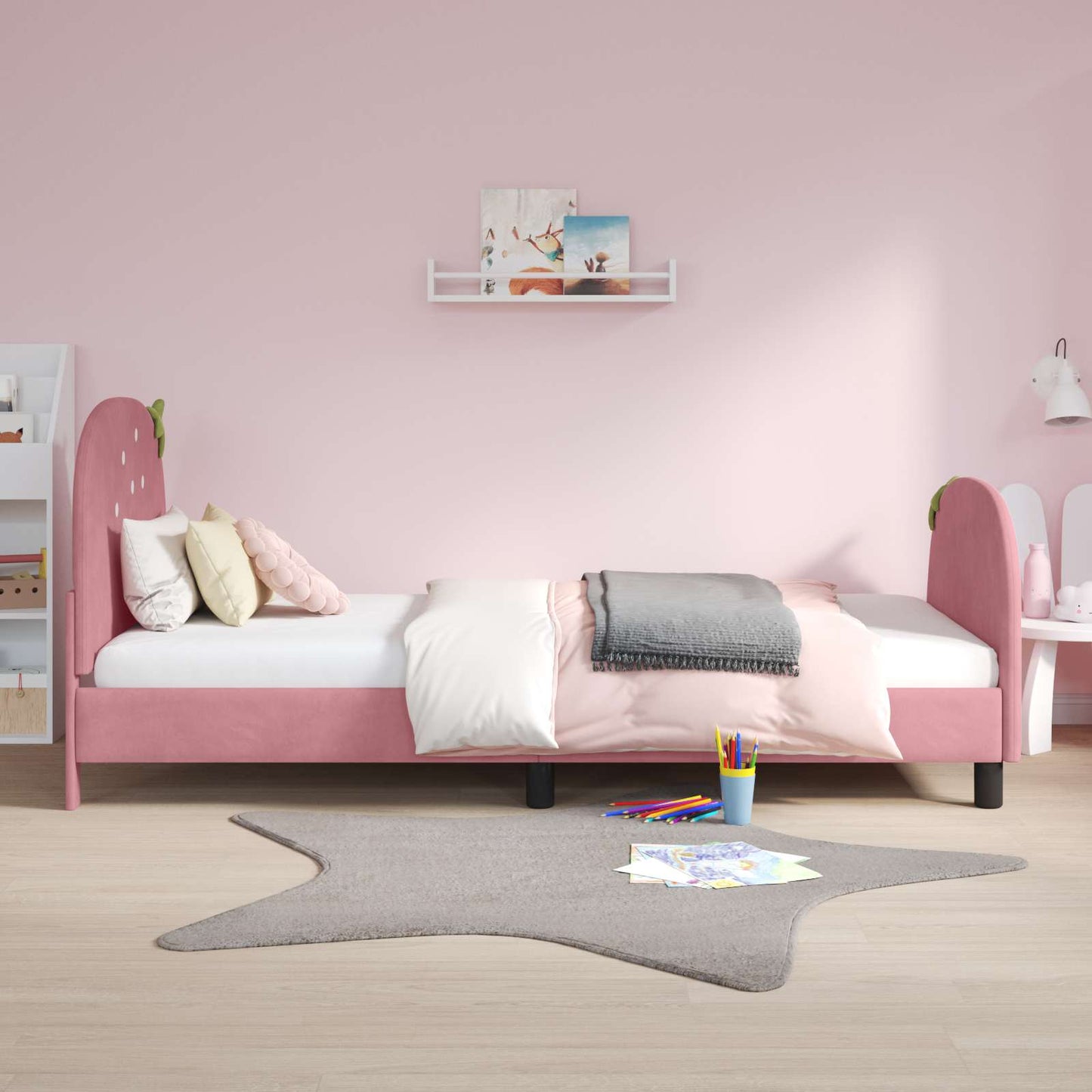 Struttura letto bambini con testata Rosa 90 x 190 cm Velluto | homemem39