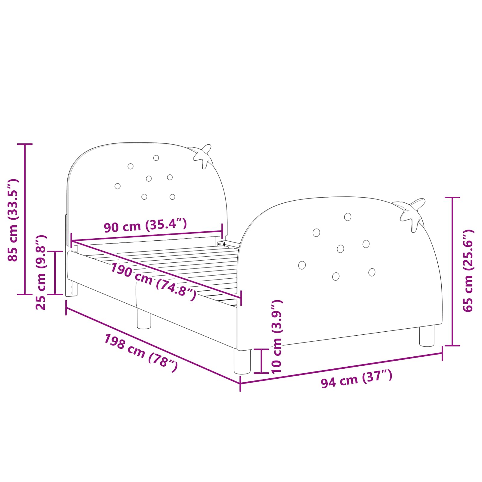 Struttura letto bambini con testata Rosa 90 x 190 cm Velluto | homemem39