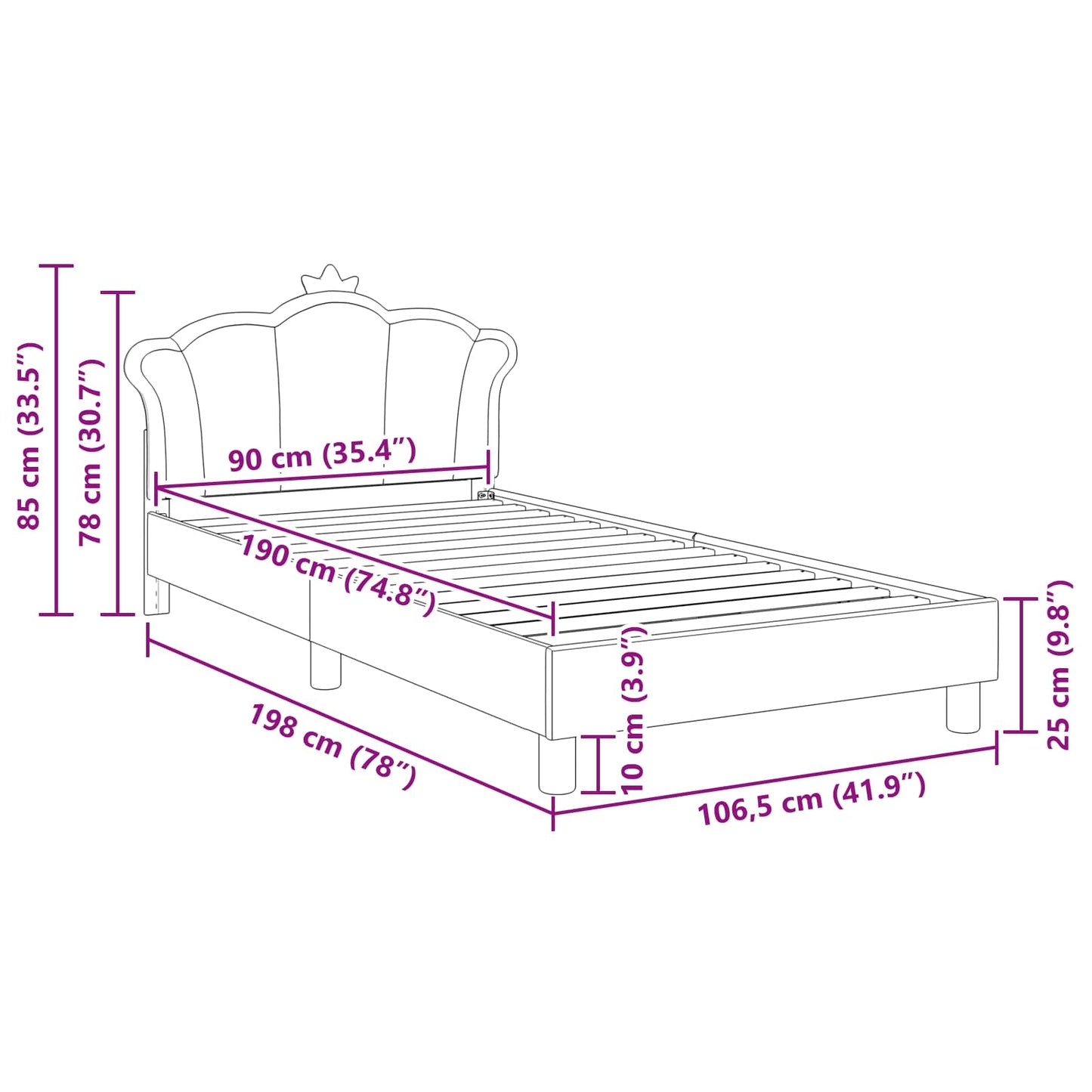 Struttura letto bambini con testata Rosa 90 x 190 cm PU | homemem39