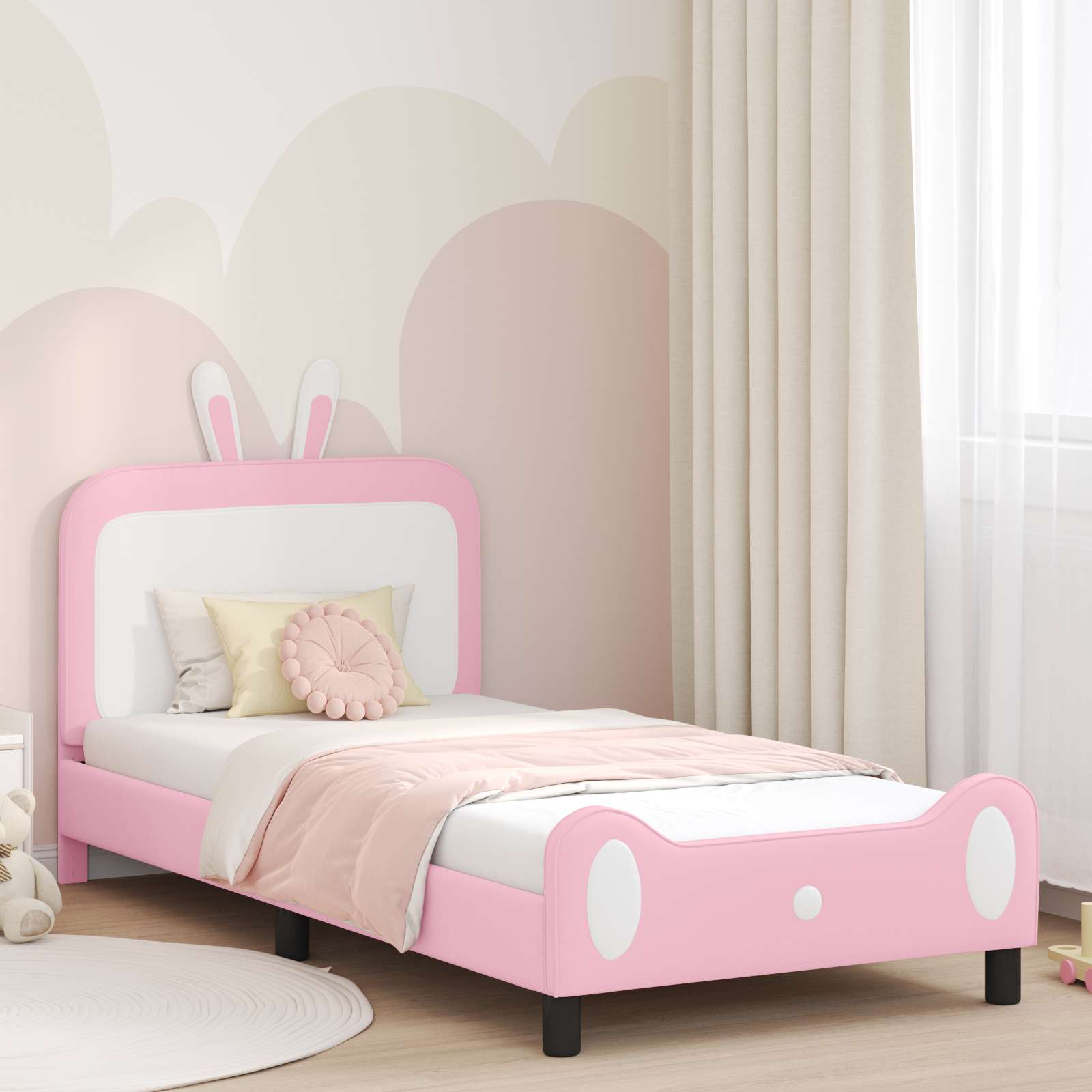 Struttura letto bambini con testata Rosa 80 x 200 cm PU | homemem39