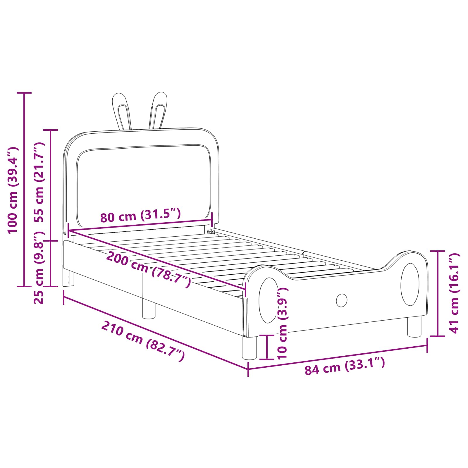Struttura letto bambini con testata Rosa 80 x 200 cm PU | homemem39