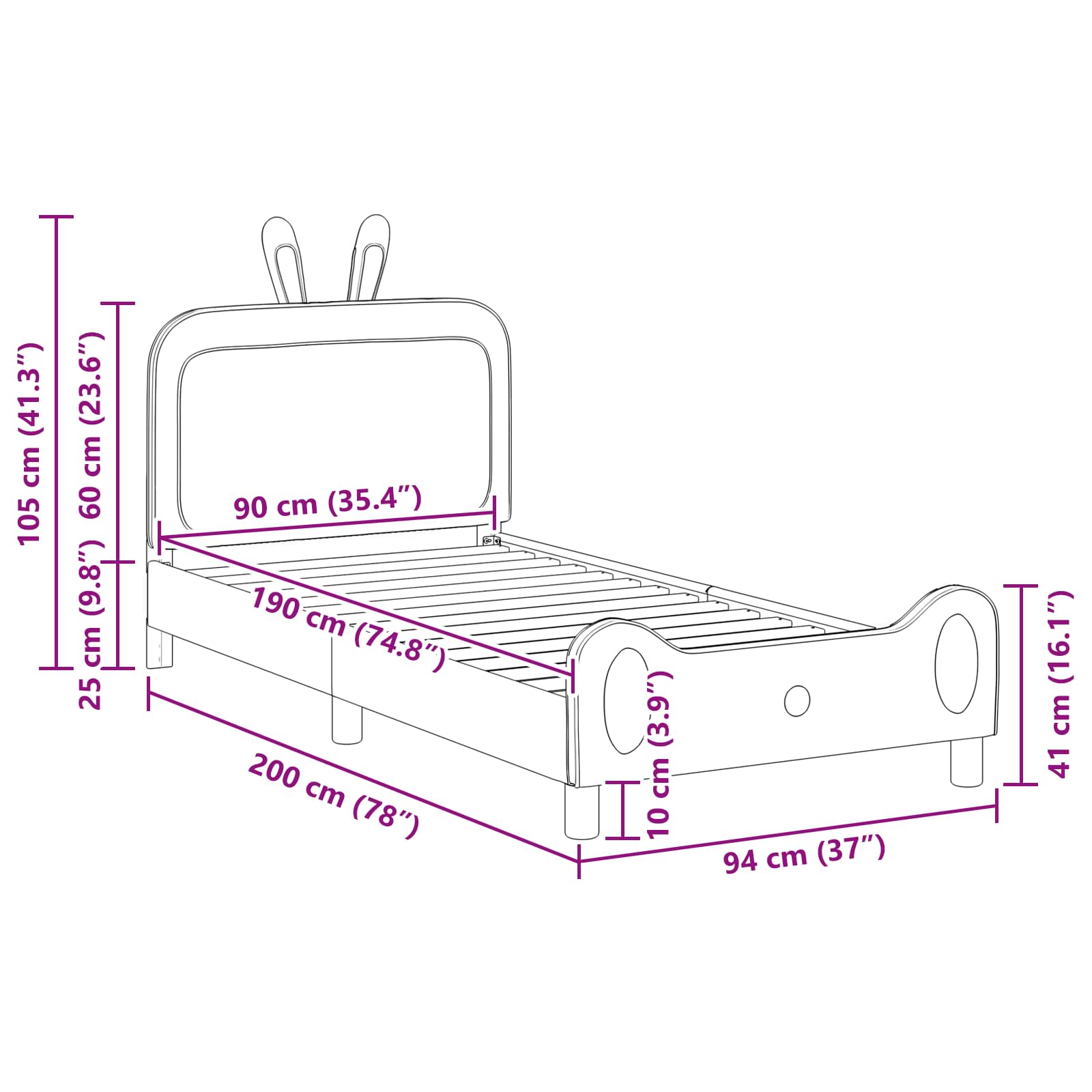 Struttura letto bambini con testata Blu 90 x 190 cm PU | homemem39