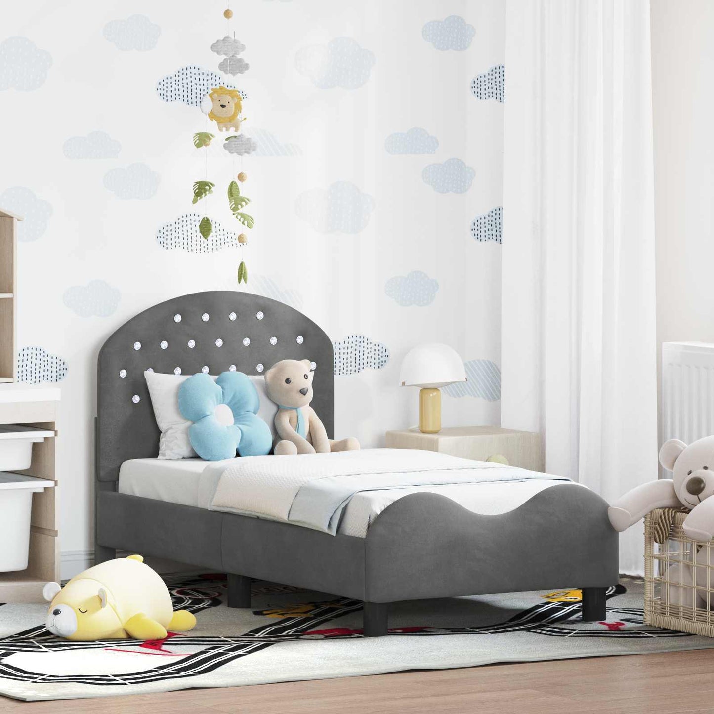 Struttura letto per bambini con testata Grigio Scuro Velluto | homemem39