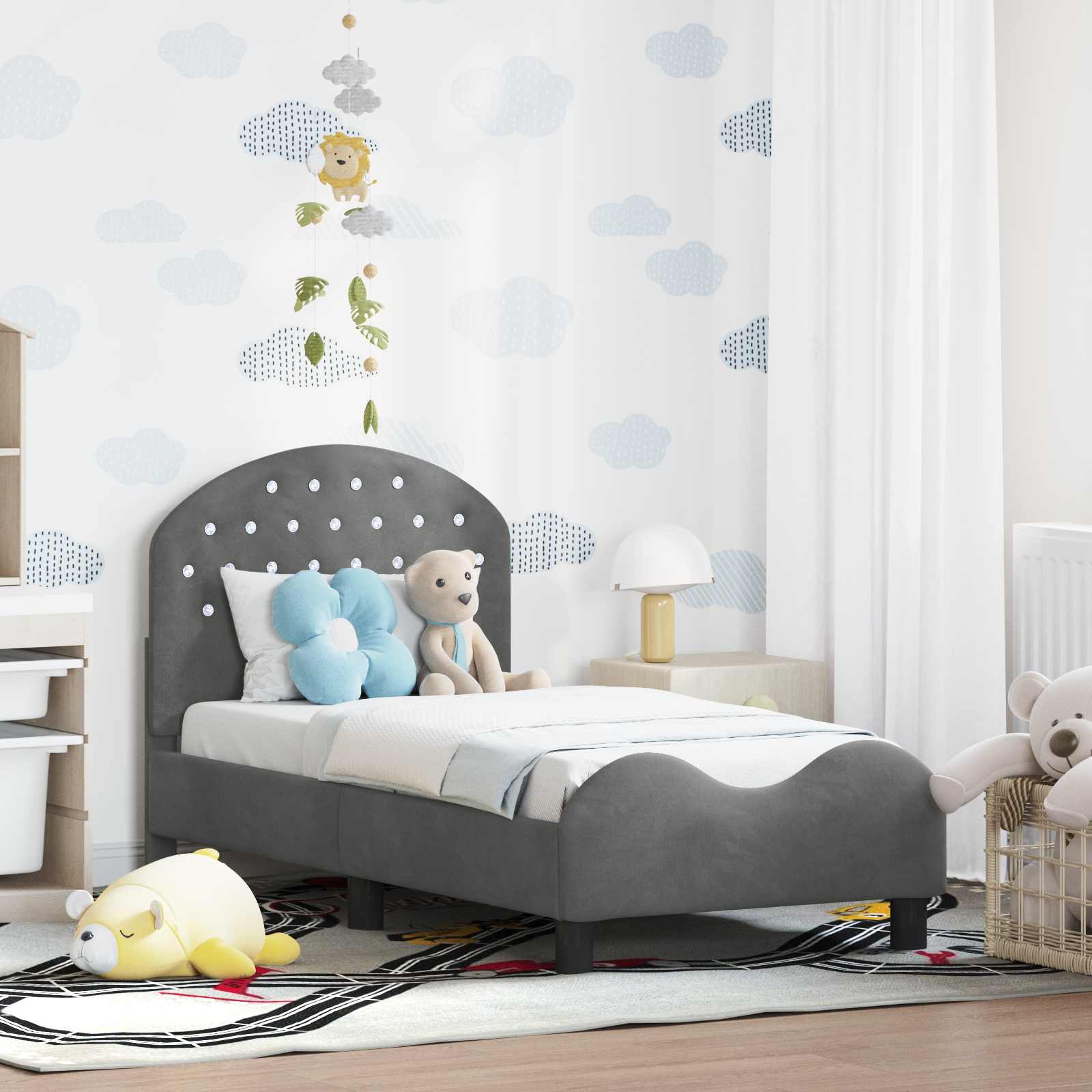 Struttura letto per bambini con testata Grigio Scuro Velluto | homemem39