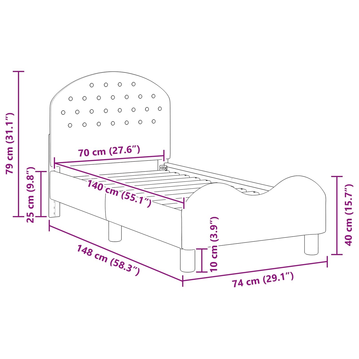 Struttura letto per bambini con testata Verde Mare 70 x 140 cm | homemem39
