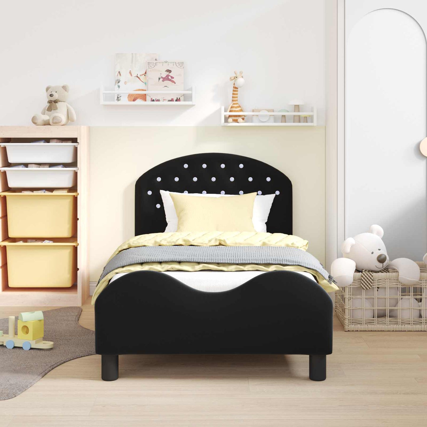 Struttura letto bambini con testata Nero 80 x 160 cm Velluto | homemem39