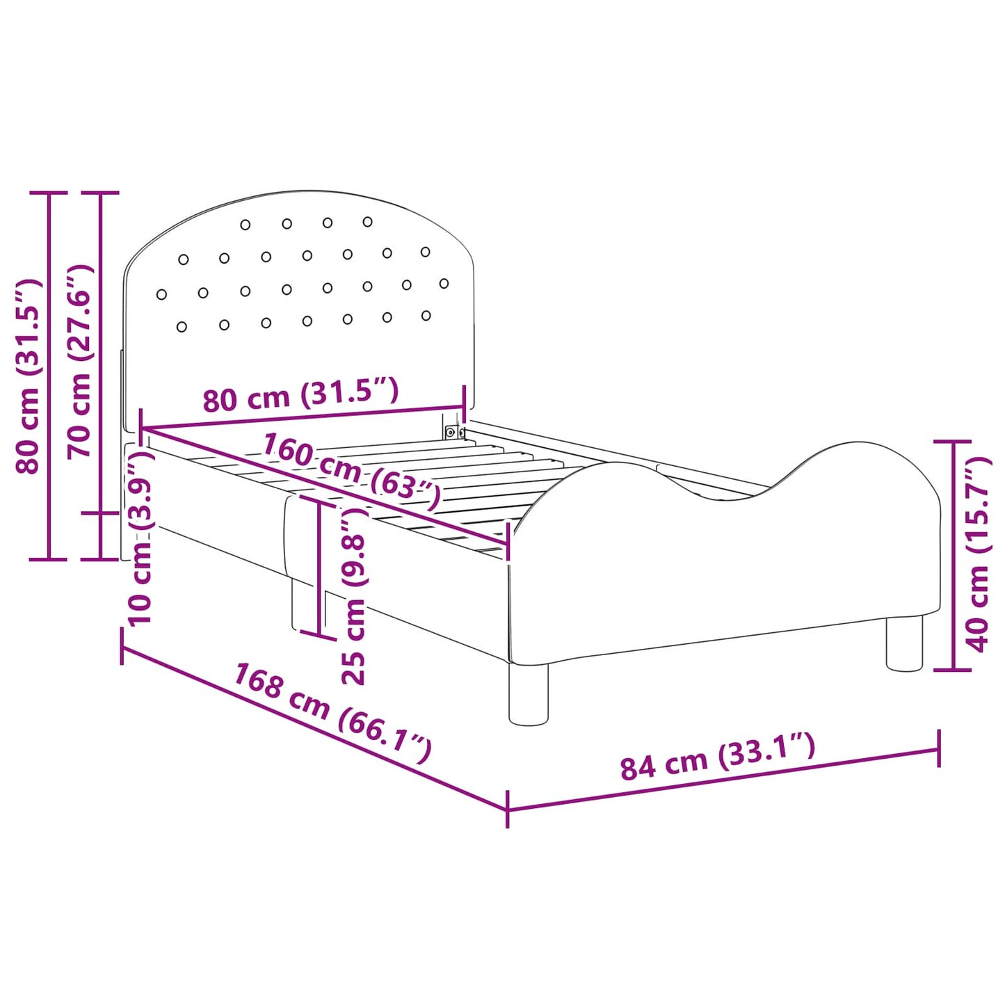 Struttura letto bambini con testata Nero 80 x 160 cm Velluto | homemem39