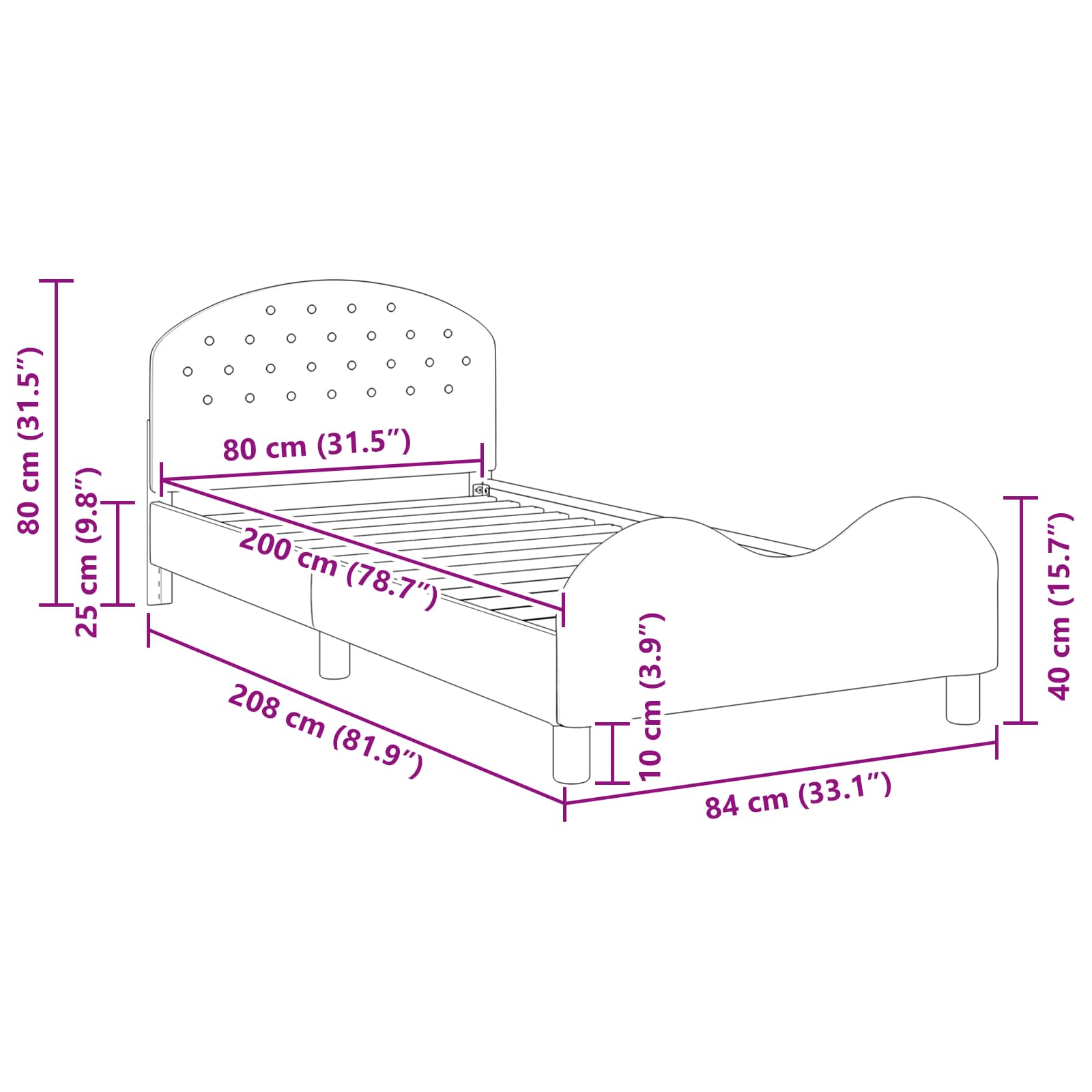 Struttura letto bambini con testata Grigio Chiaro 80 x 200 cm | homemem39