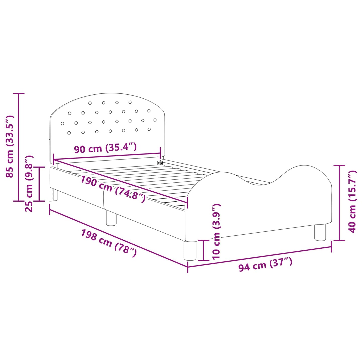 Struttura letto bambini con testata Grigio Scuro 90 x 190 cm | homemem39
