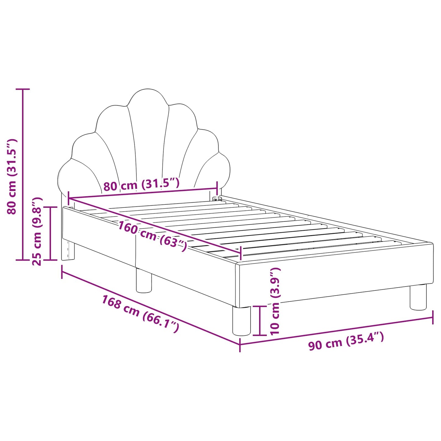 Struttura letto bambini con testata Rosa 80 x 160 cm Velluto