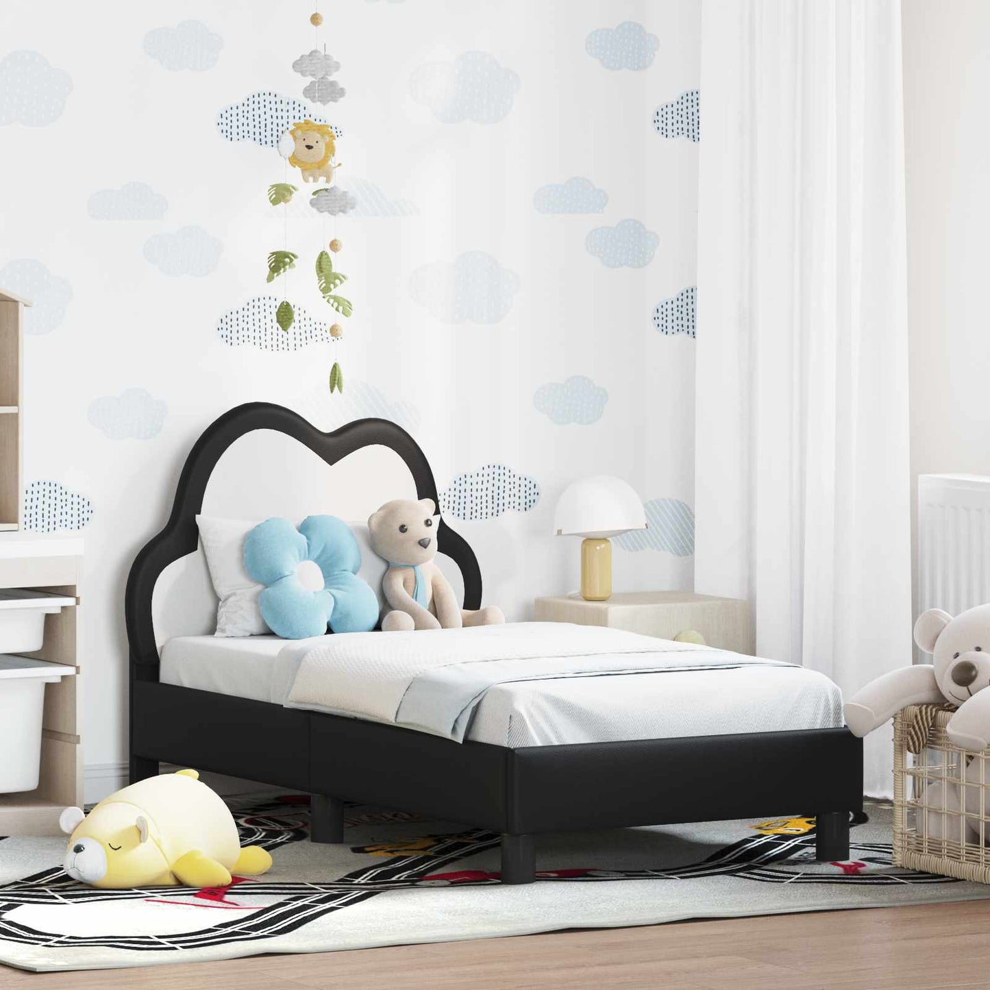 Struttura letto per bambini con testata Nero 70 x 140 cm PU