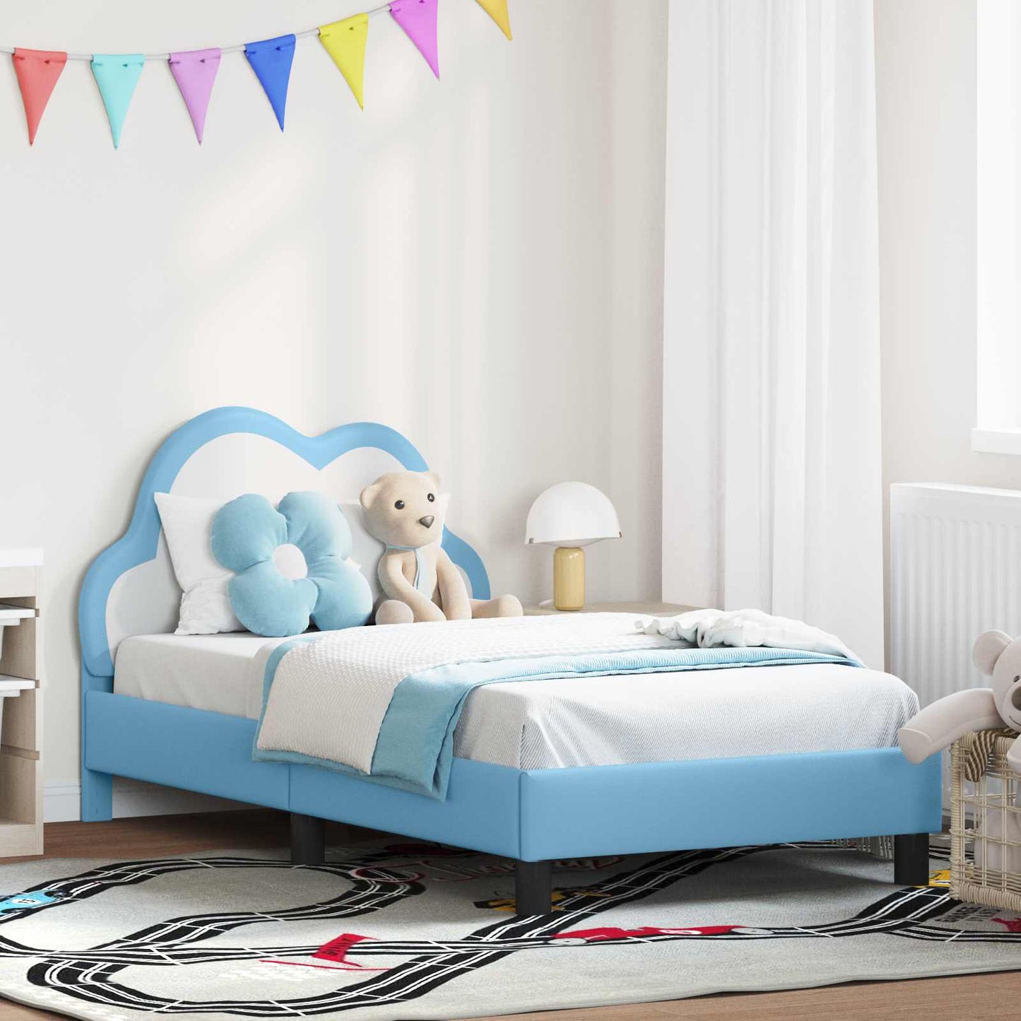 Struttura letto bambini con testata Blu 80 x 160 cm PU