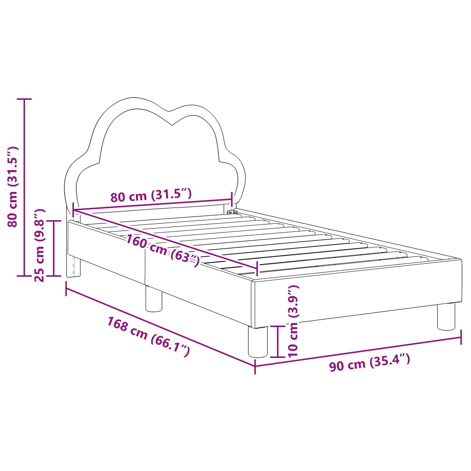 Struttura letto bambini con testata Nero 80 x 160 cm PU | homemem39