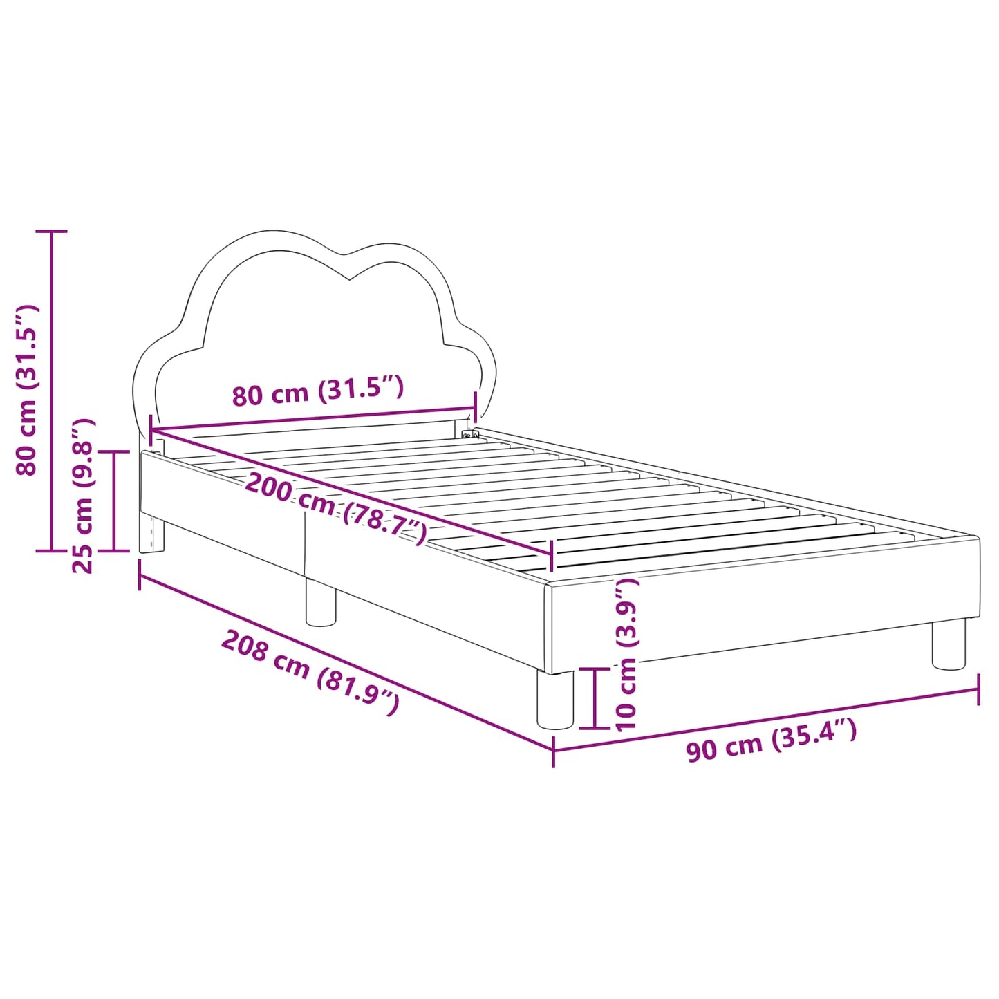 Struttura letto bambini con testata Rosa 80 x 200 cm PU | homemem39