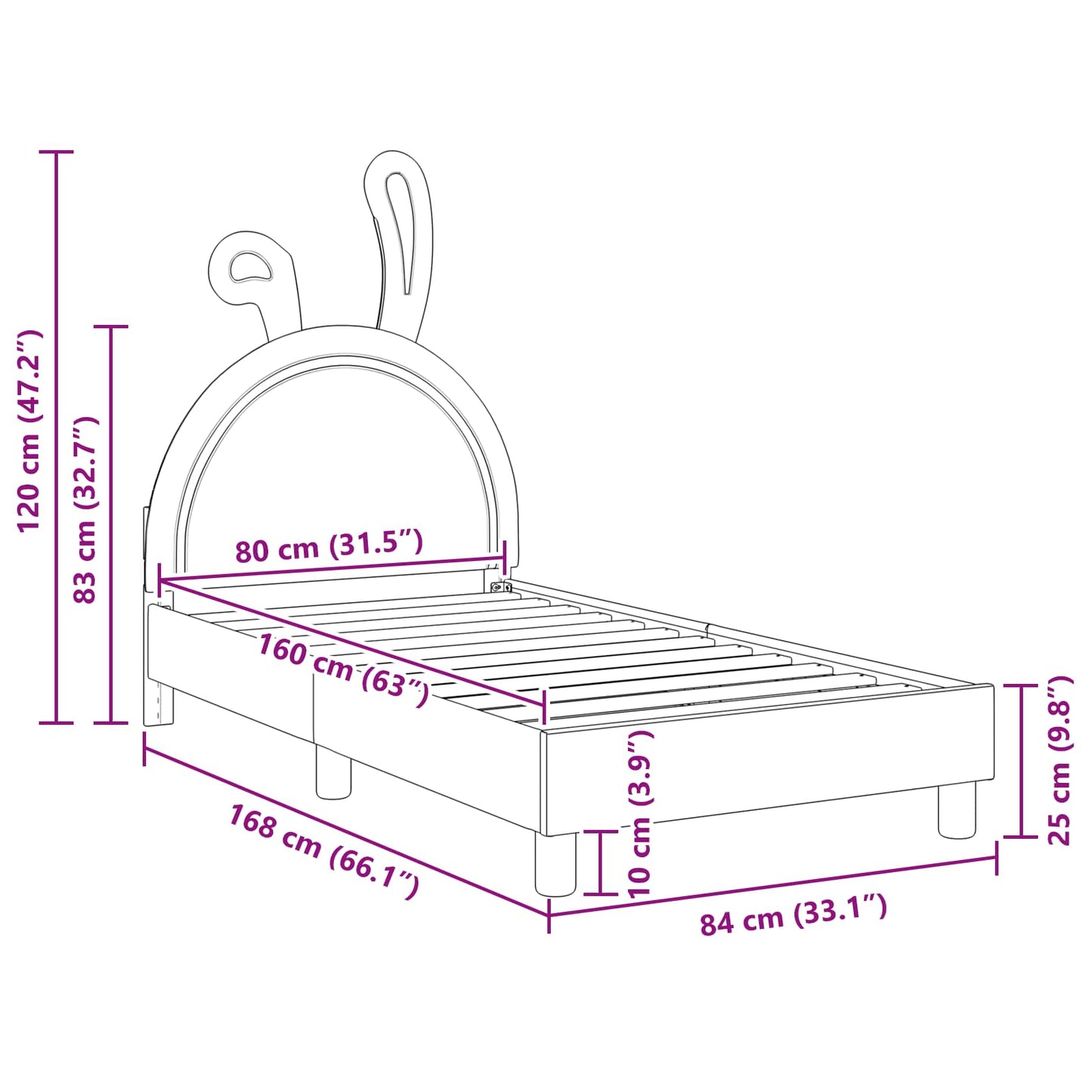 Struttura letto bambini con testata Grigio chiaro 80 x 160 cm