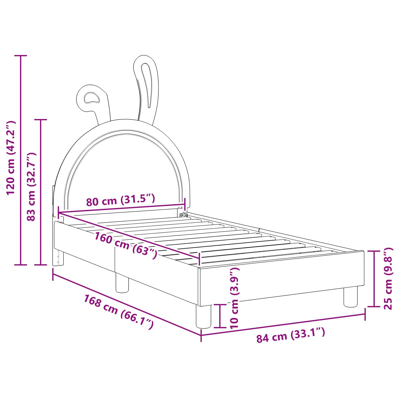 Struttura letto bambini con testata Grigio Chiaro 80 x 160 cm | homemem39