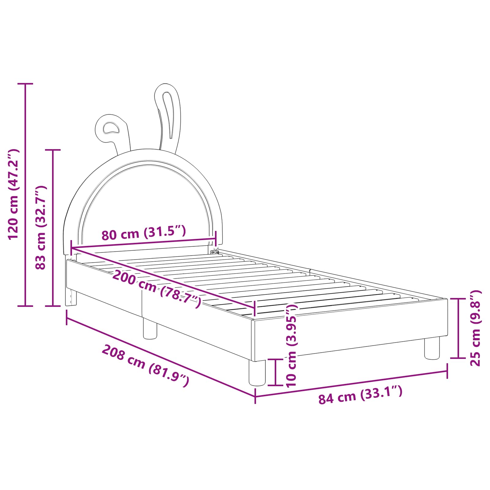 Struttura letto bambini con testata Bianco 80 x 200 cm PU | homemem39