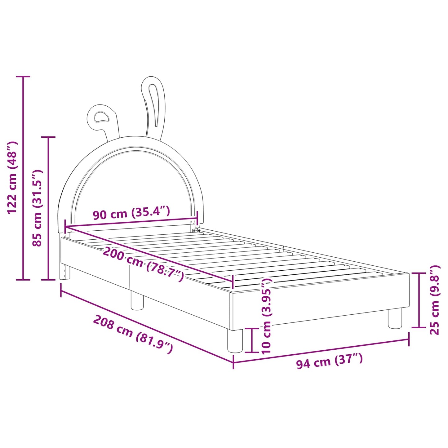 Struttura letto bambini con testata Grigio Chiaro 90 x 200 cm | homemem39