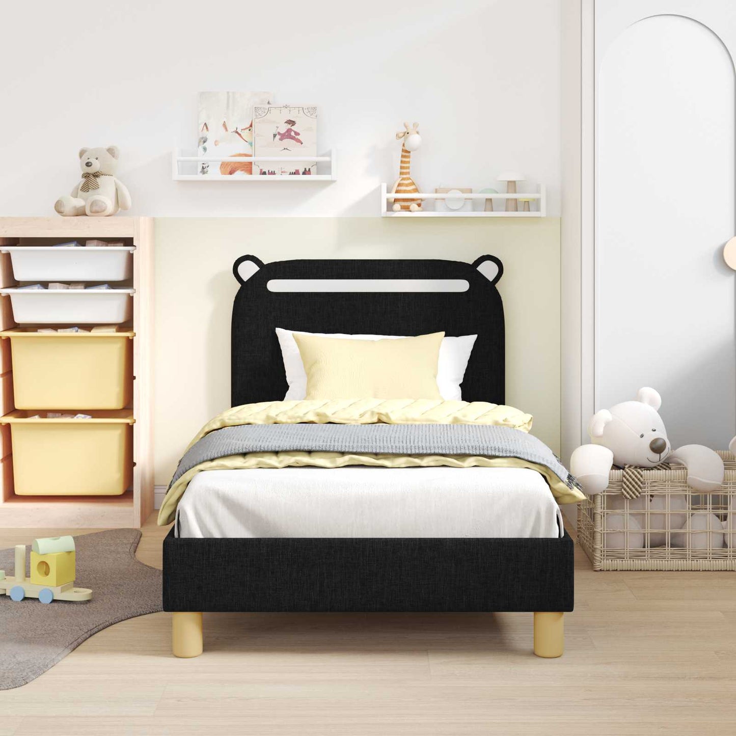 Struttura letto bambini con testata Nero 80 x 160 cm Tessuto