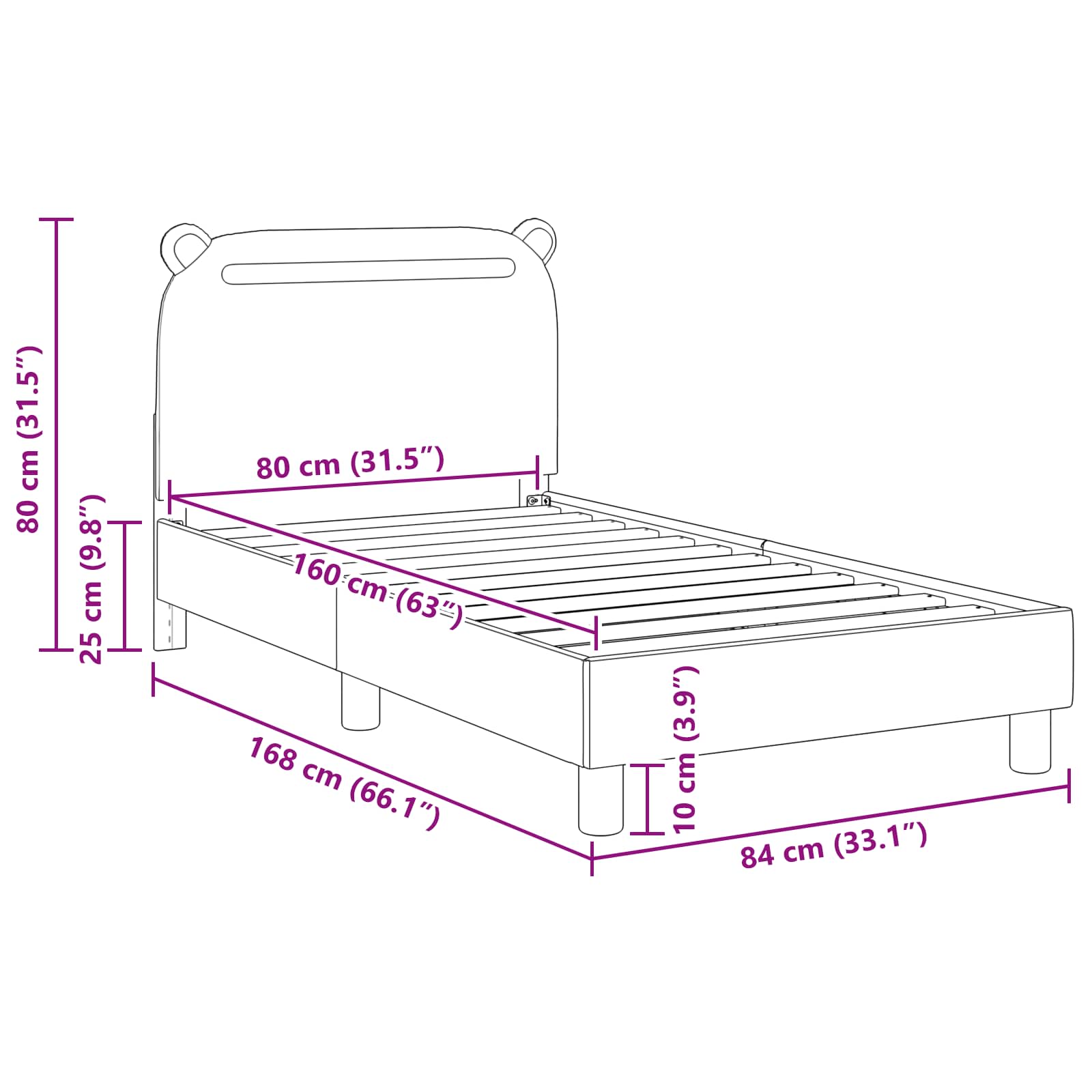Struttura letto bambini con testata Nero 80 x 160 cm Tessuto | homemem39