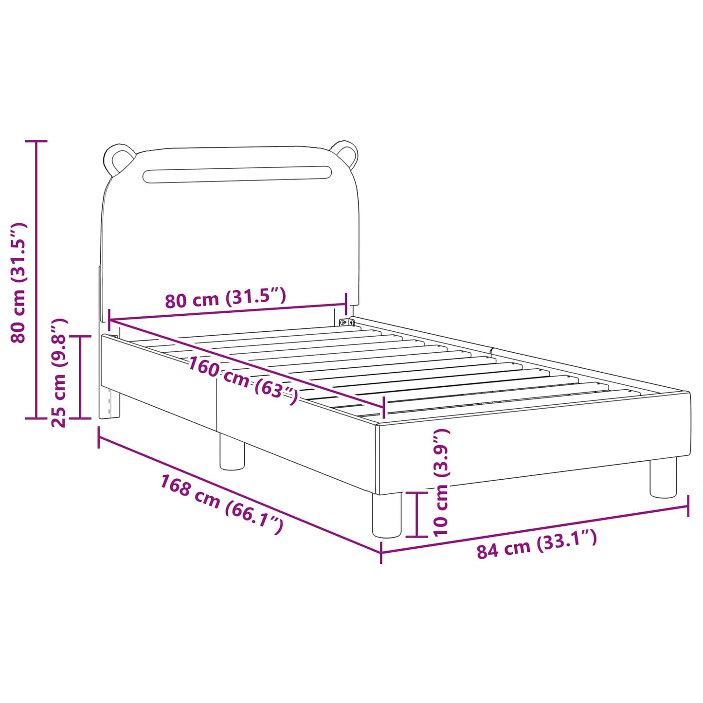 Struttura letto bambini con testata Rosa 80 x 160 cm Tessuto